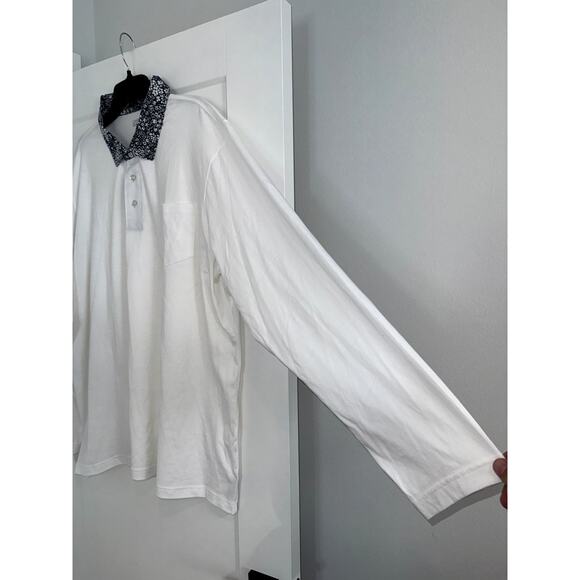 Lands' End Long Sleeve Polo Men’s 2XL White w/Floral Collar - Picture 5 of 8